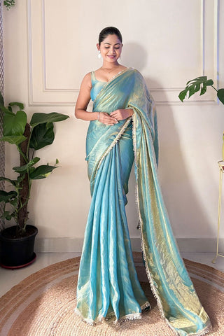 Aqua Blue Space Silk Saree