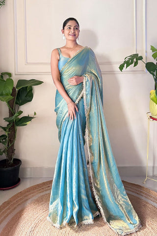 Aqua Blue Space Silk Saree