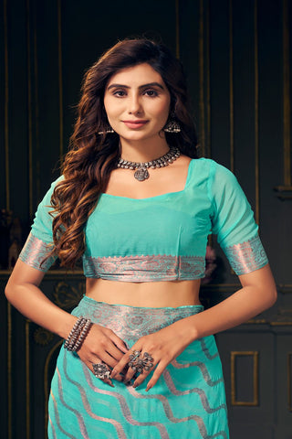 Aqua Blue Handloom Weaving Silk With Zari Saree_Kumari Sarees