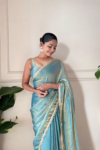 Aqua Blue Space Silk Saree