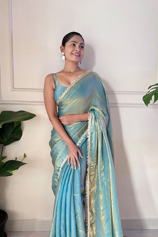 Aqua Blue Space Silk Saree