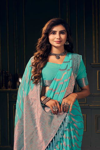 Aqua Blue Handloom Weaving Silk With Zari Saree_Kumari Sarees
