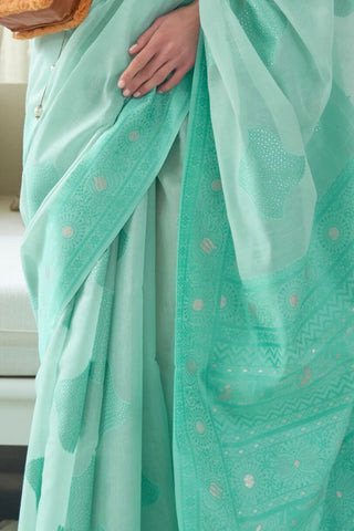 AQUA BLUE CHICKANKARI LUCKNOWI WAVING SAREE