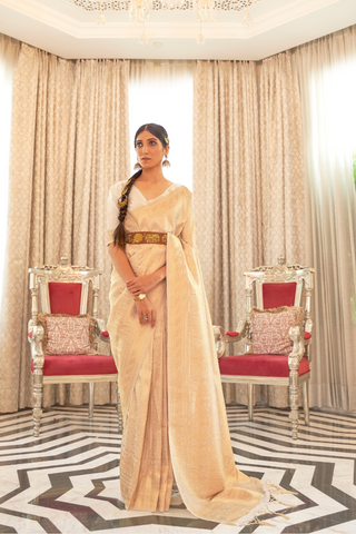 BEIGE KANJEEVARAM HANDLOOM SILK SAREE 