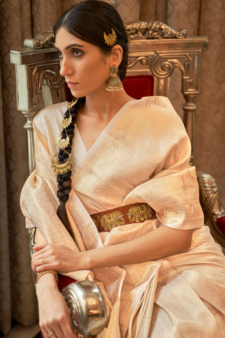 BEIGE KANJEEVARAM HANDLOOM SILK SAREE 