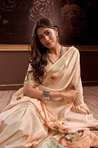 BEIGE PURE HANDLOOM SILK SAREE