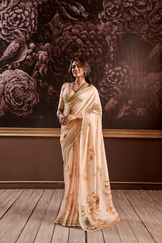 BEIGE PURE HANDLOOM SILK SAREE