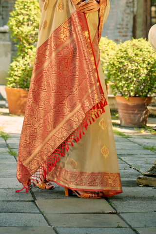 BEIGE TISSUE SILK SAREE