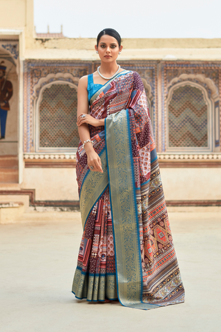 BLUE DOLA VISCOSE WITH TOP CLASS PRINT SAREES