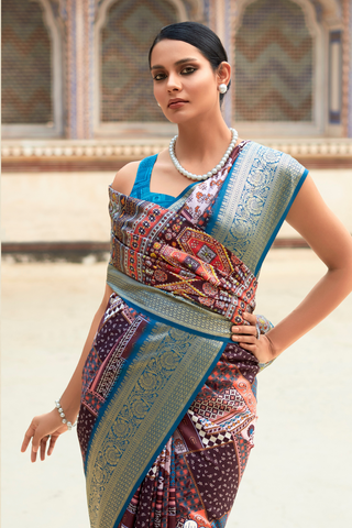 BLUE DOLA VISCOSE WITH TOP CLASS PRINT SAREES