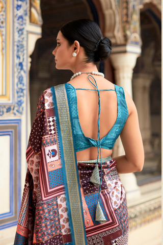 BLUE DOLA VISCOSE WITH TOP CLASS PRINT SAREES