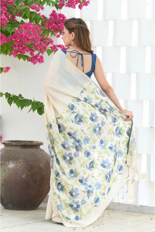 Blue Jamdani Mulmul Cotton Saree