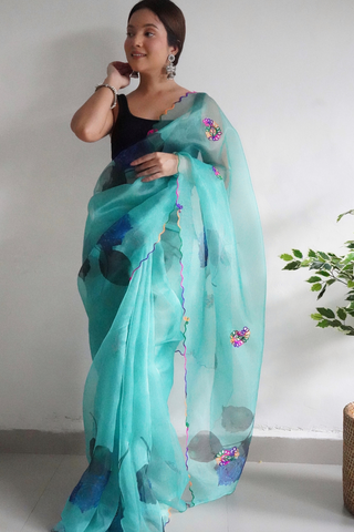 BLUE ORGANZA SILK SAREE