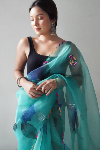 BLUE ORGANZA SILK SAREE