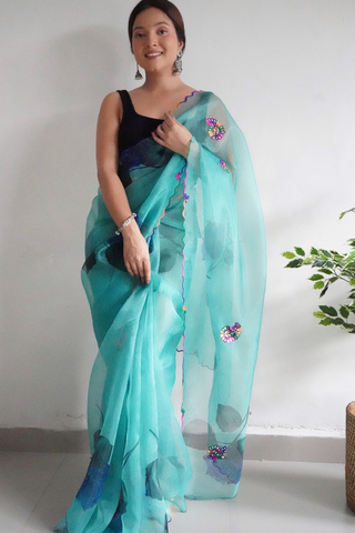 BLUE ORGANZA SILK SAREE