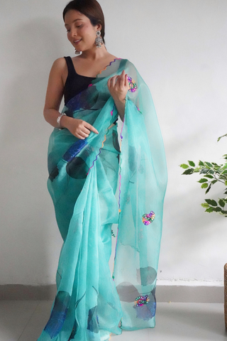 BLUE ORGANZA SILK SAREE