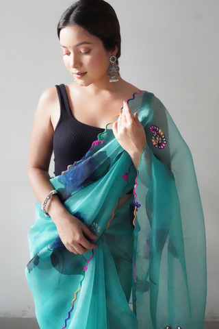 BLUE ORGANZA SILK SAREE