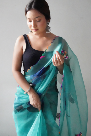 BLUE ORGANZA SILK SAREE