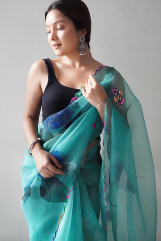 BLUE ORGANZA SILK SAREE