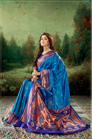 BLUE SOFT PESHWAI PAITHANI SILK