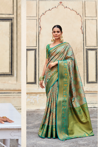 BLUE & GREEN PURE DHARMAVARAM SILK WITH ZARI WEAVING SAREES