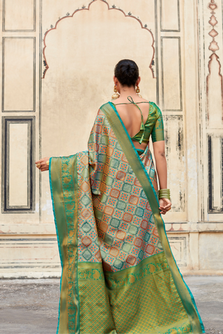 BLUE & GREEN PURE DHARMAVARAM SILK WITH ZARI WEAVING SAREES