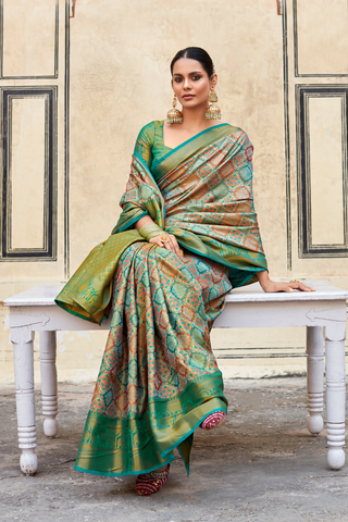 BLUE & GREEN PURE DHARMAVARAM SILK WITH ZARI WEAVING SAREES