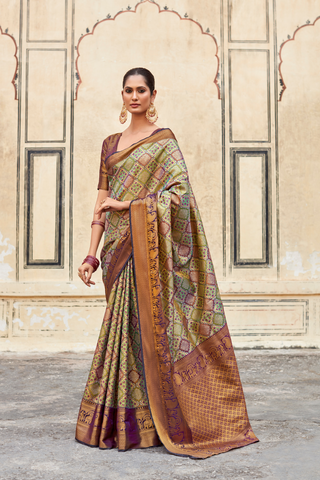 BROWN PURE DHARMAVARAM SILK WITH ZARI WEAVING SAREES