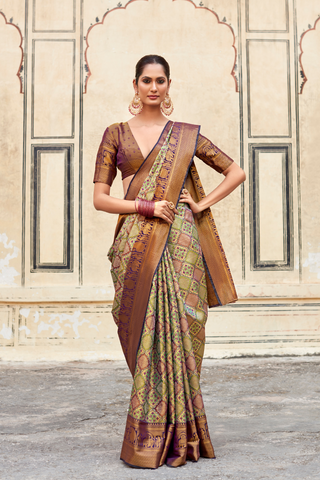 BROWN PURE DHARMAVARAM SILK WITH ZARI WEAVING SAREES