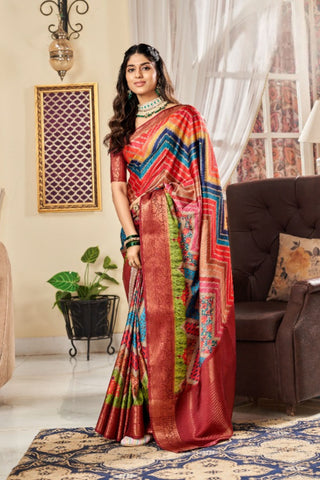 BROWN PURE SATIN DIGITAL SAREES