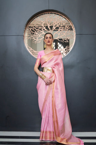  BABY PINK KANJEEVARAM HANDLOOM SILK SAREE 