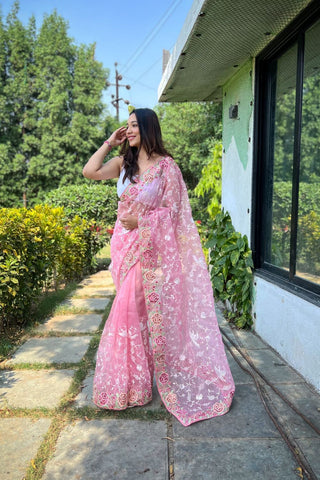 BABY PINK ORGANZA SILK SAREE