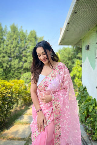 BABY PINK ORGANZA SILK SAREE