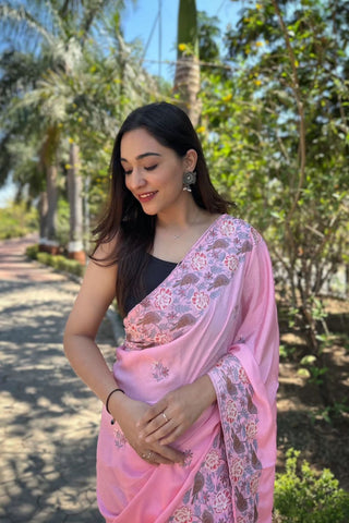 BABY PINK SIMMER SILK SAREE