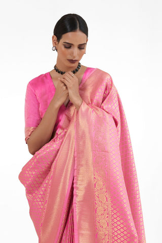 BABY PINK KANJEEVARAM HANDLOOM SILK SAREE 