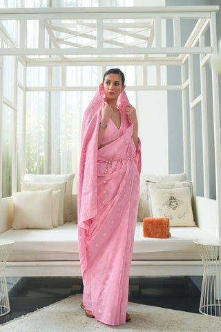 BABY PINK CHICKANKARI LUCKNOWI WAVING SAREE