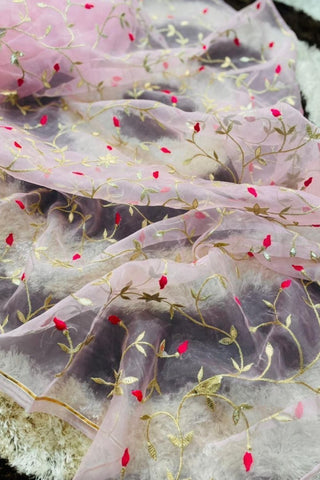 BABY PINK ORGANZA EMBROIDERED SAREE