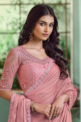 BABY PINK GEORGETTE SILK SAREE