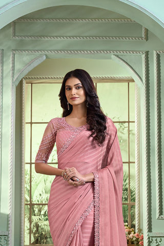 BABY PINK GEORGETTE SILK SAREE