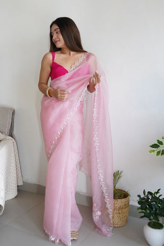 BABY PINK ORGANZA SILK SAREE