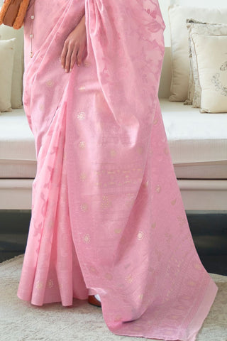 BABY PINK CHICKANKARI LUCKNOWI WAVING SAREE