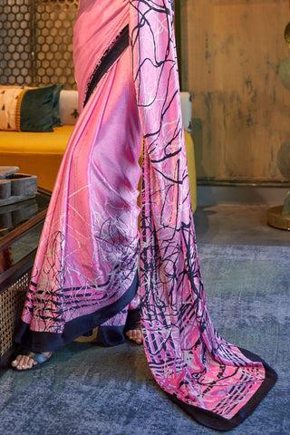 BABY PINK PRINTED JAPAN SATIN CREPE SAREE