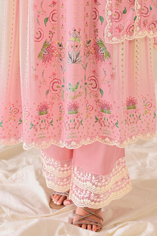 Baby Pink Pure Muslin Embroidery Kurta Set