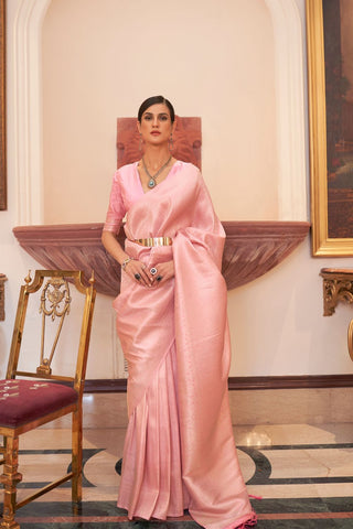 BABY PINK KANJEEVARAM HANDLOOM SILK SAREE 