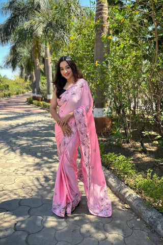 BABY PINK SIMMER SILK SAREE