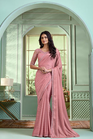 BABY PINK GEORGETTE SILK SAREE