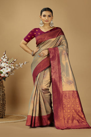 Beige Banarasi Silk Saree_Kumari Sarees