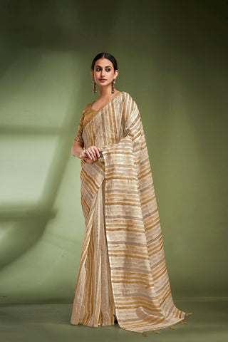 Beige Fancy Tissue Saree_Kumari Sarees