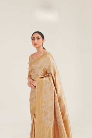 BEIGE KANJEEVARAM HANDLOOM WEAVING SILK SAREE