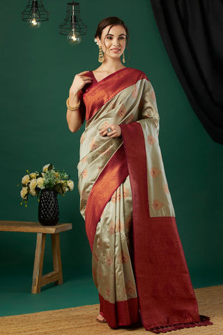 Beige Banarasi Silk saree_Kumari Sarees
